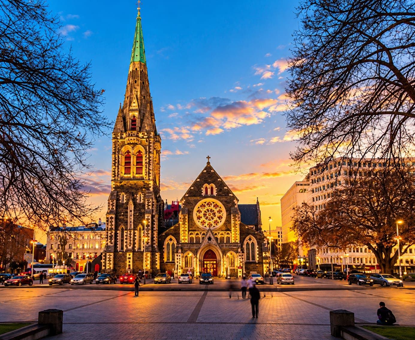 Christ Church Cathedral in Christchurch at dusk
