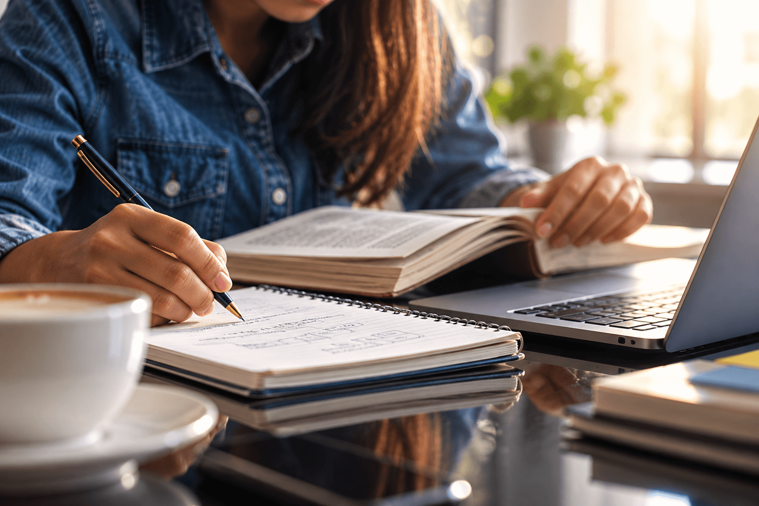 A person planning workflow notes at a desk