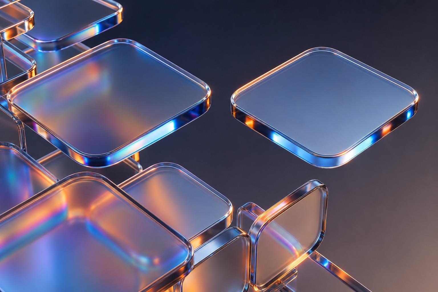 Abstract connected glass panels representing modern systems