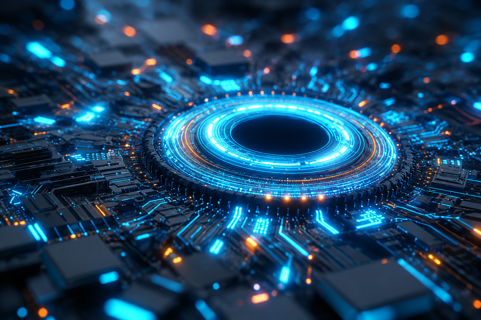 A glowing circular interface representing an AI customer support agent