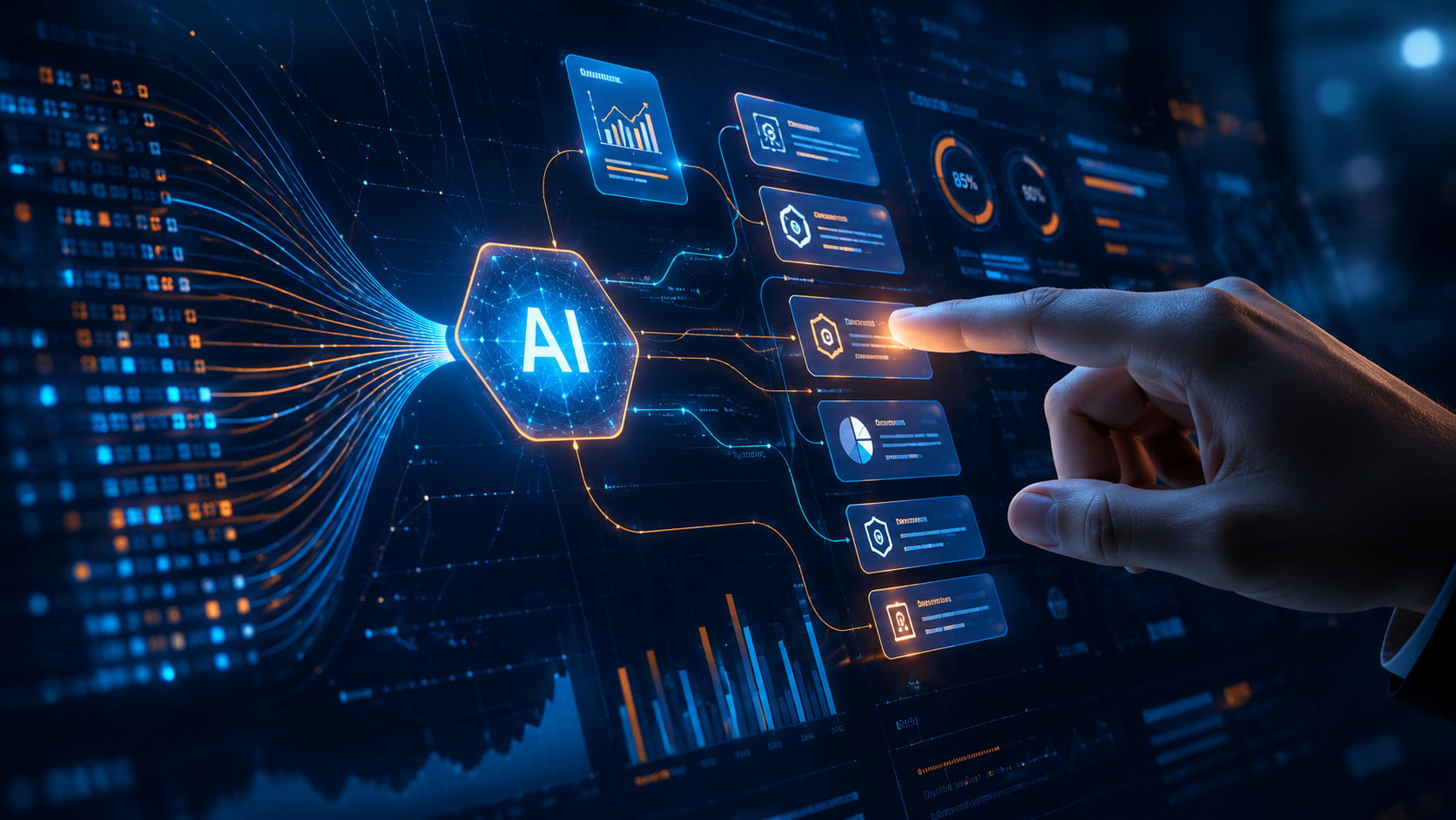 AI dashboard interface with connected automation workflows