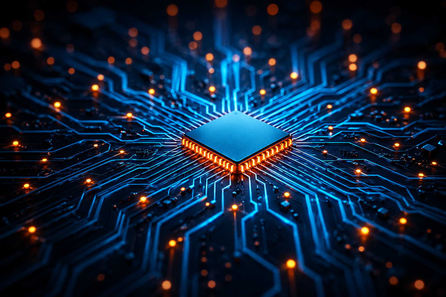 A circuit board representing AI connected into existing business systems